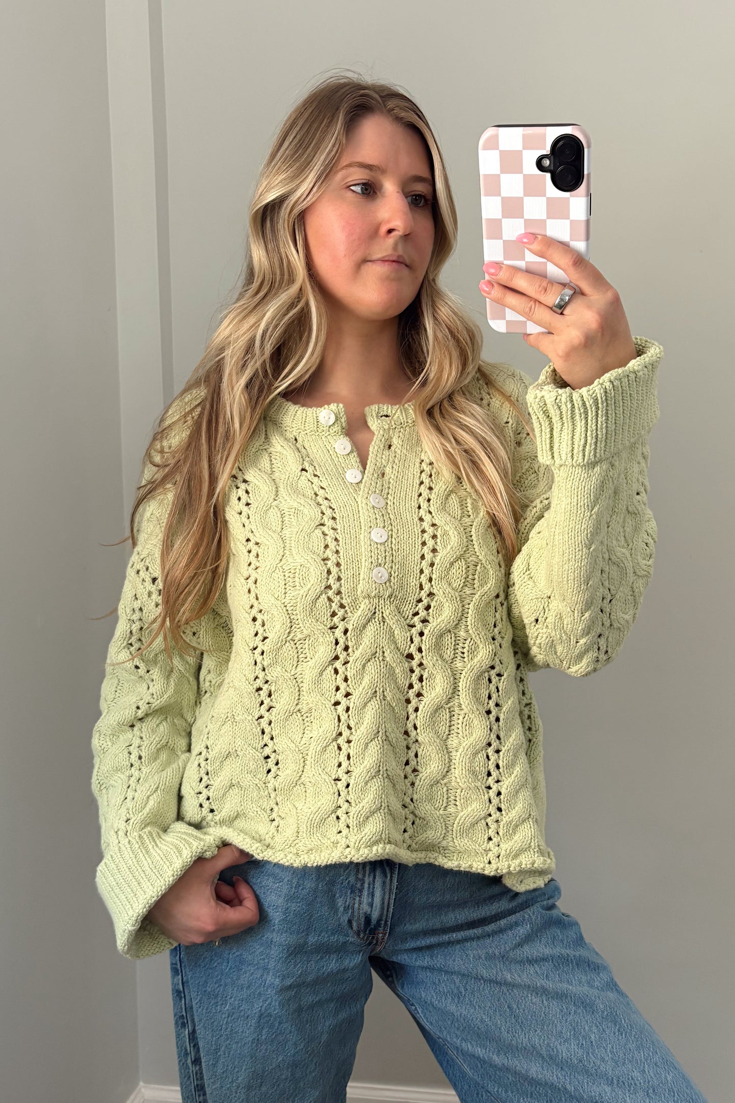 Seafoam Cable Knit Sweater