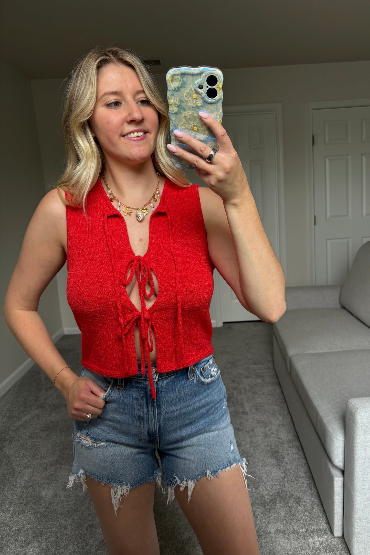 Cherry Front Tie Tank