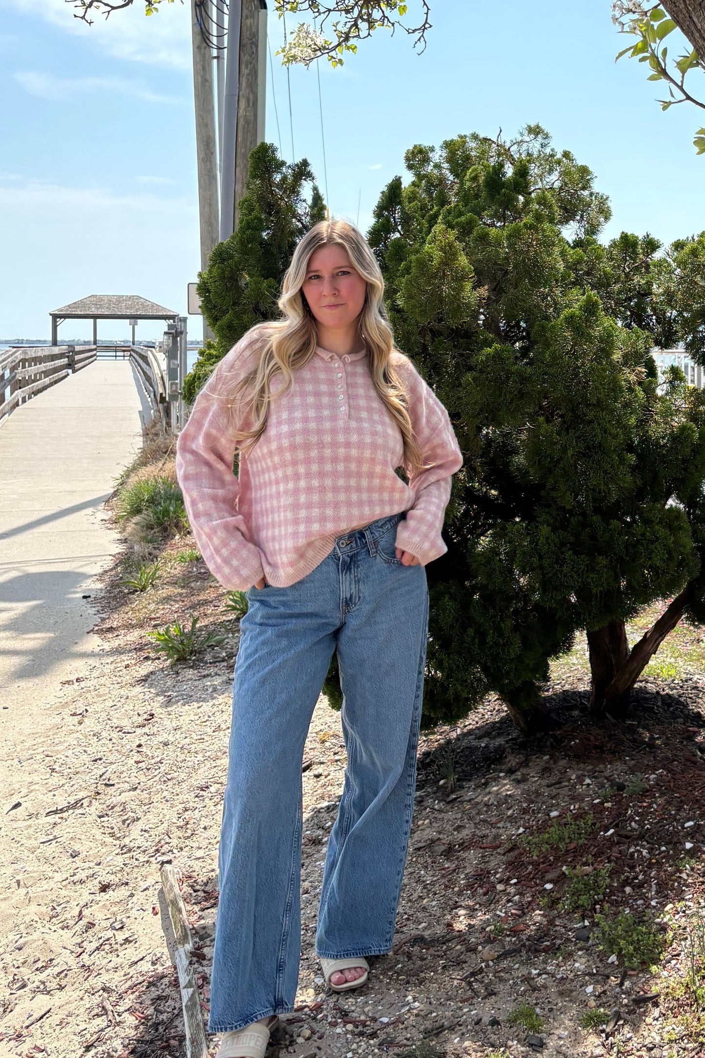 Rosé Gingham Knit