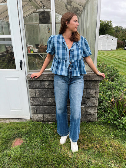 Cleo Plaid Bow Blouse