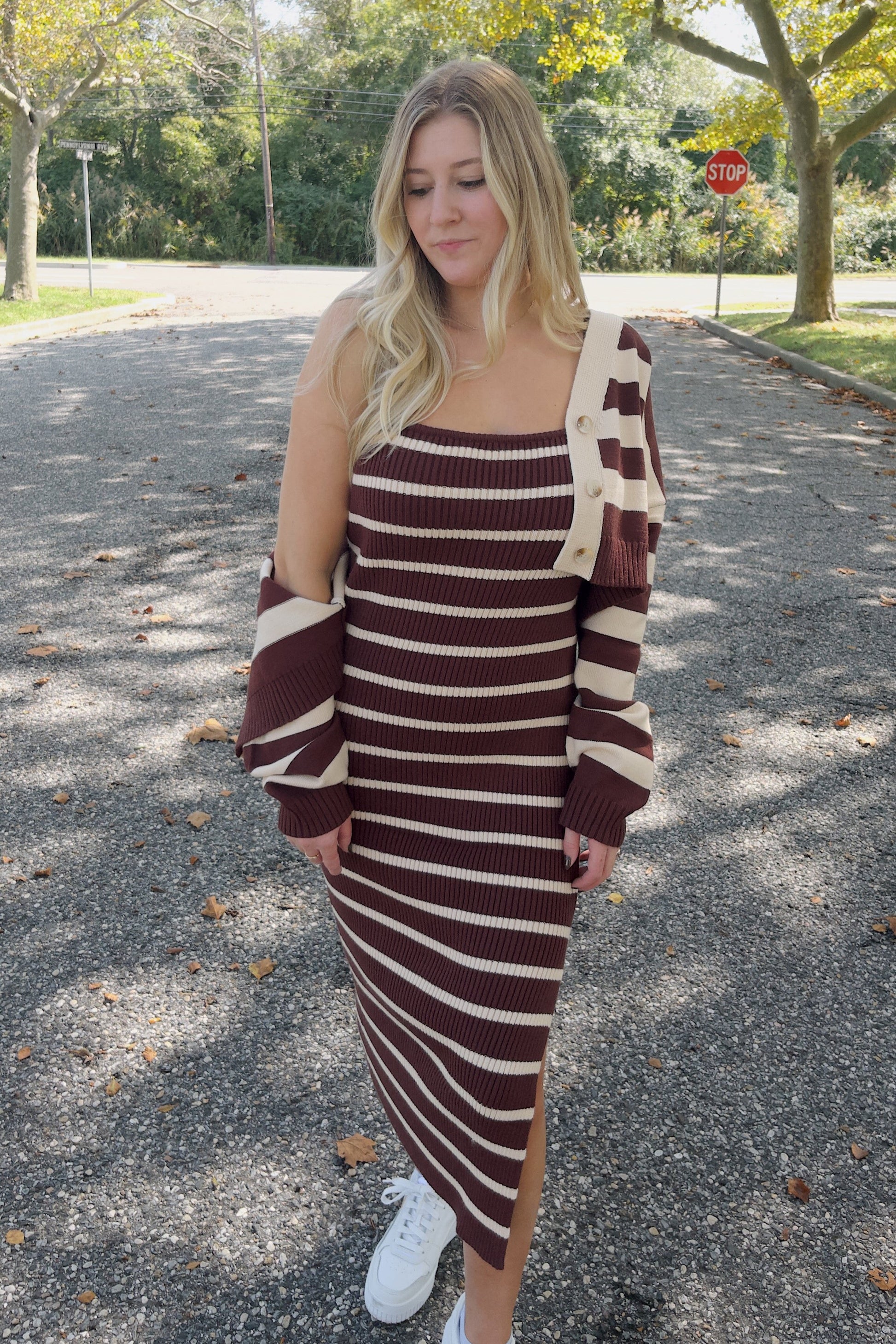 spaghetti strap sweater dress Mocha Sweater Dress & Cardigan Set S
