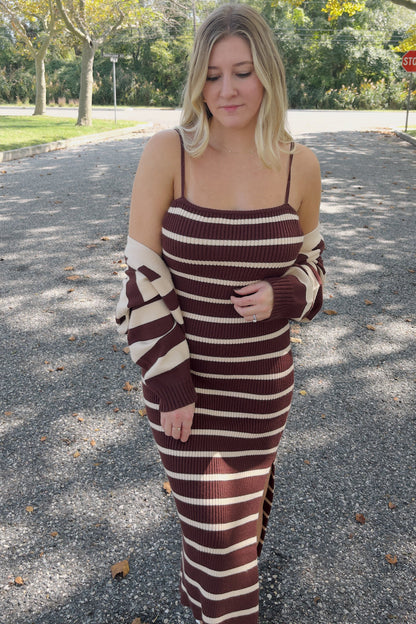 Mocha Sweater Dress and Cardigan Set