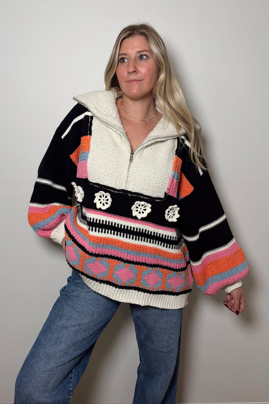 Sunset Bloom Crochet Pullover