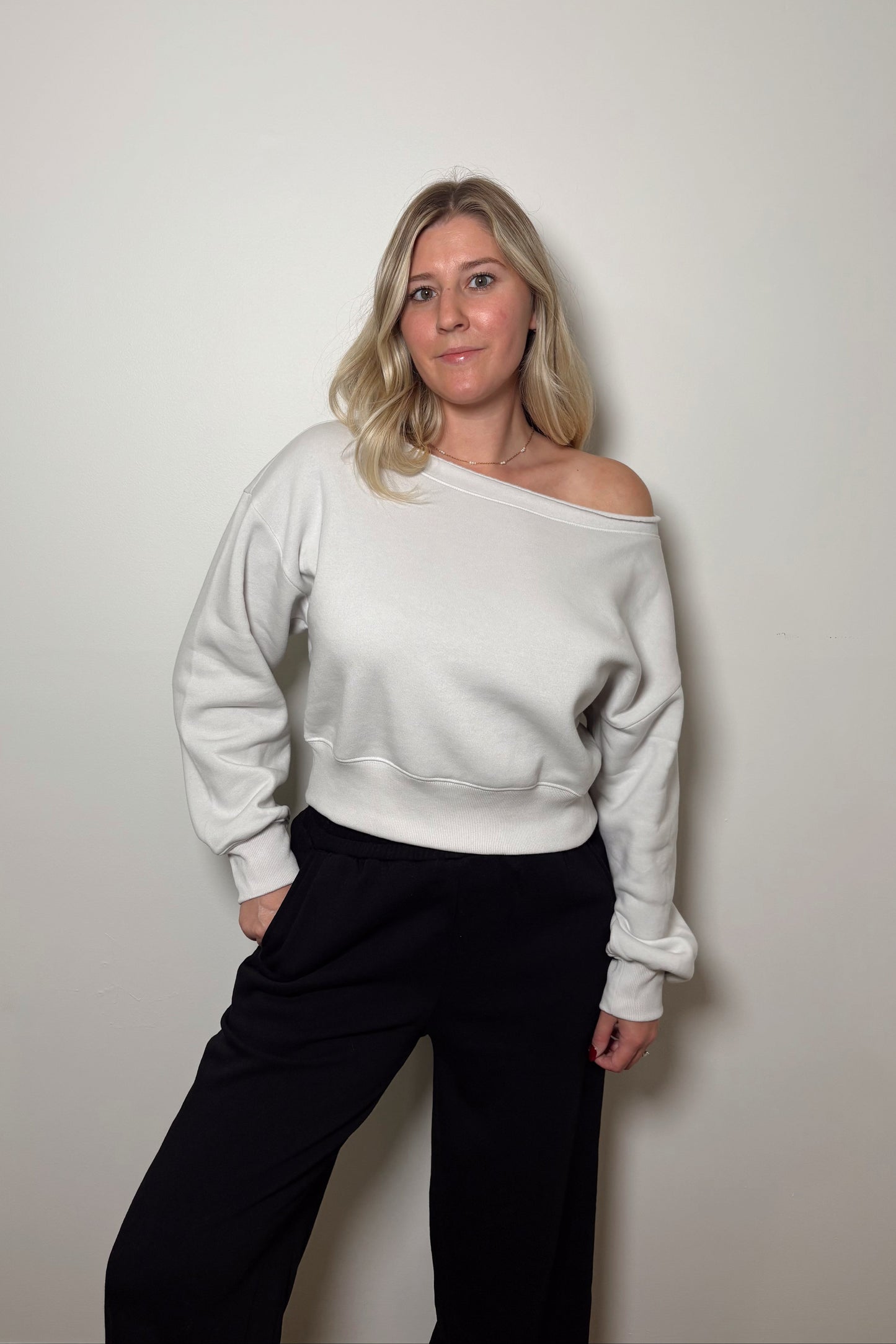 Haven Cropped Boatneck Pullover - Stone