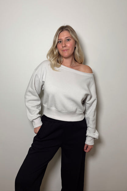 Haven Cropped Boatneck Pullover - Stone