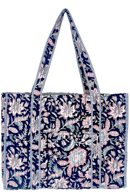 Floral patterned tote bag on a white background